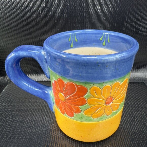 Hand Made RedWare Pottery Coffee Mug Cup With Daisy Flowers Hand Crafted Mug Cup - Picture 8 of 11
